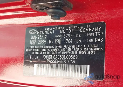 2013 Hyundai Elantra Gs из США, поврежденный, VIN KMHDH6AE5DU005891